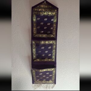Purple & Gold Indian Style Wall Hanging Pocket Organizer – 3 Pockets – Boho Deco
